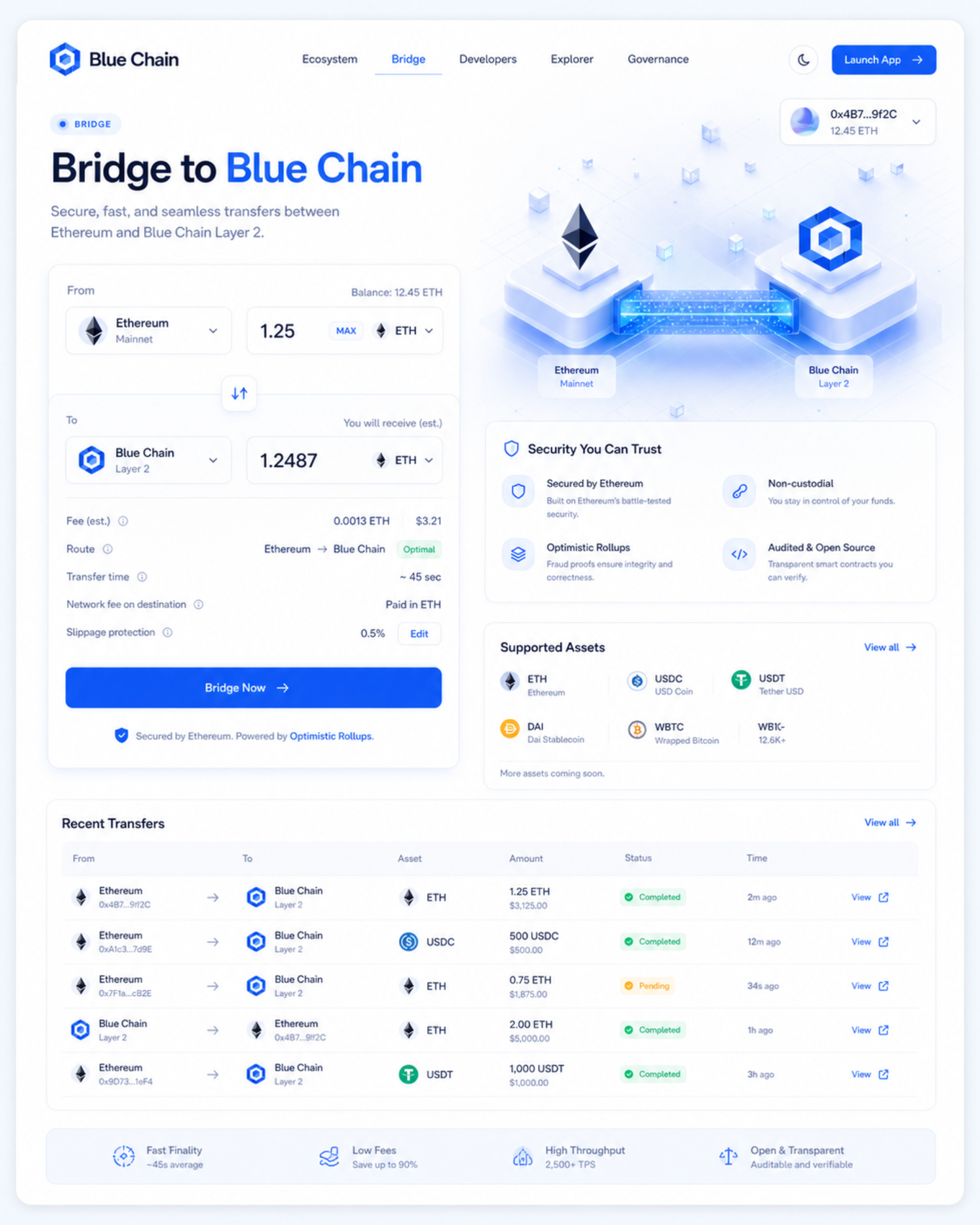 Bridge interface for Ethereum to Blue Chain transfers.