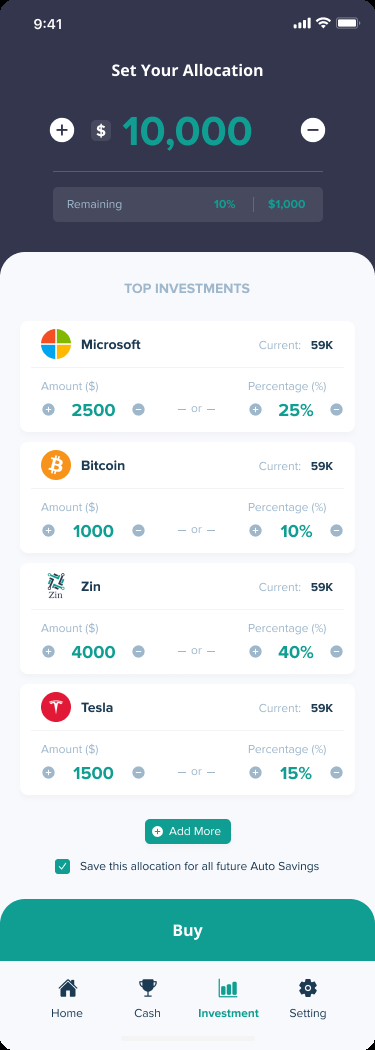 Allocation and recurring savings journey.